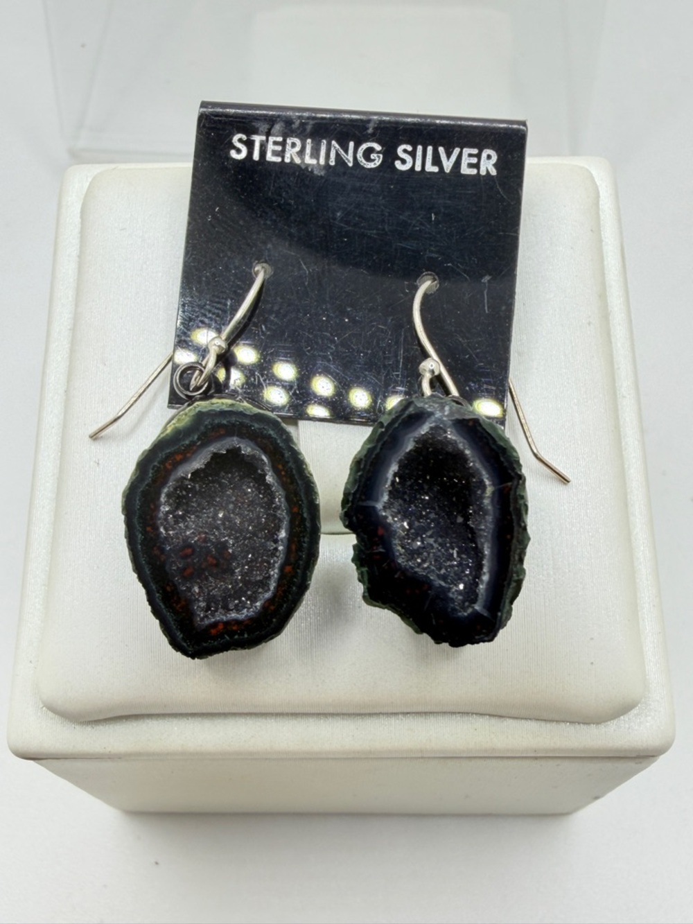 NWT Sterling silver GEODE/DRUZY stone dangle earrings!